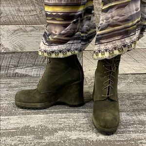 Miu Miu Suede Platform Wedge Lace-up Boot